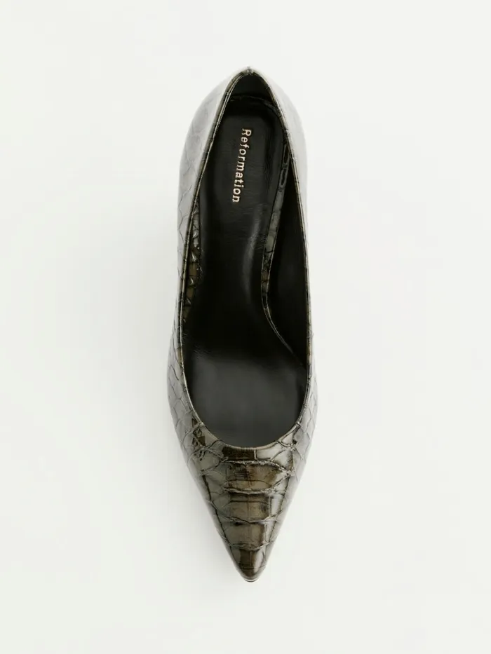 Reformation Heels Willa Pump Dark Olive Snake 8211 Women Reformation Heels Willa Pump Dark Olive Snake 8211 Women