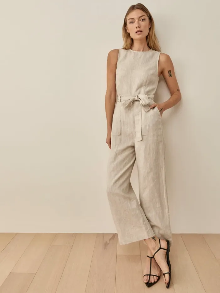 Reformation Jumpsuits Petites Naomi Linen Jumpsuit Oatmeal 8211 Women