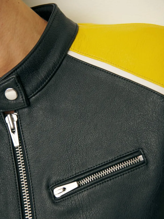 Reformation Outerwear Veda Riverside Leather Jacket Yellow Ivory Stripe 8211 Women Reformation Outerwear Veda Riverside Leather Jacket Yellow Ivory Stripe 8211 Women