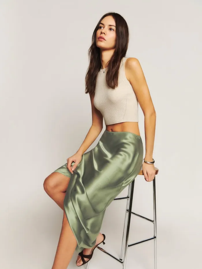 Reformation Skirts Layla Silk Skirt Artichoke 8211 Women Reformation Skirts Layla Silk Skirt Artichoke 8211 Women