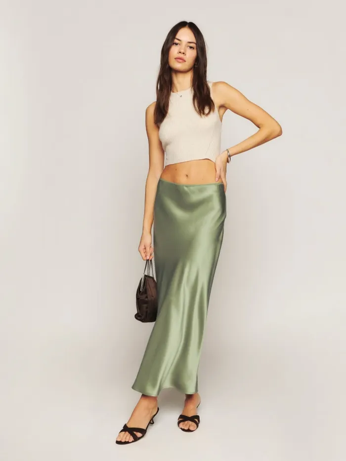 Reformation Skirts Layla Silk Skirt Artichoke 8211 Women Reformation Skirts Layla Silk Skirt Artichoke 8211 Women