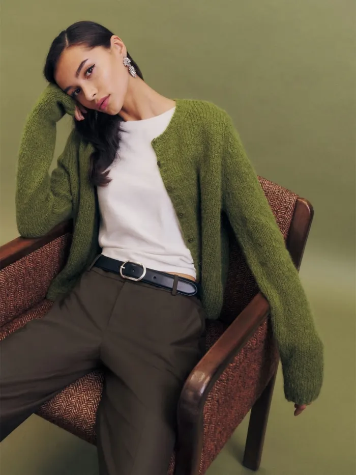 Reformation Sweaters Clara Crew Cardigan Pear 8211 Women