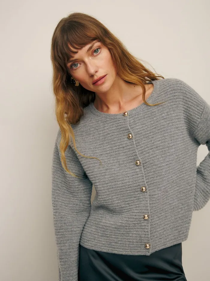 Reformation Sweaters Gigi Regenerative Wool Cardigan Mid Grey 8211 Women