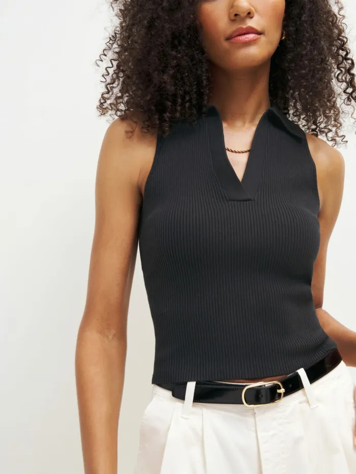Reformation Sweaters Tabitha Collared Sleeveless Sweater Black 8211 Women