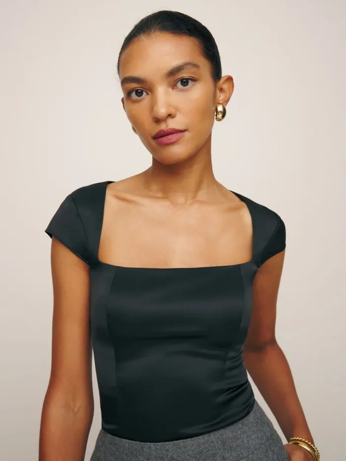 Reformation Tops Cora Satin Top Black 8211 Women Reformation Tops Cora Satin Top Black 8211 Women