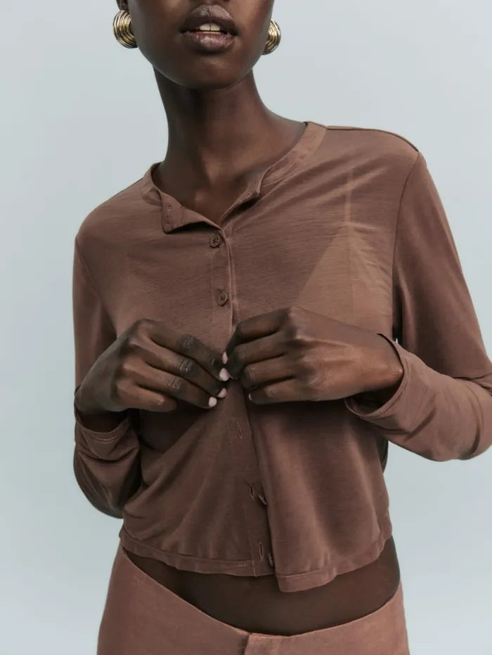 Reformation Tops Kate Sheer Knit Cardigan Cafe 8211 Women Reformation Tops Kate Sheer Knit Cardigan Cafe 8211 Women
