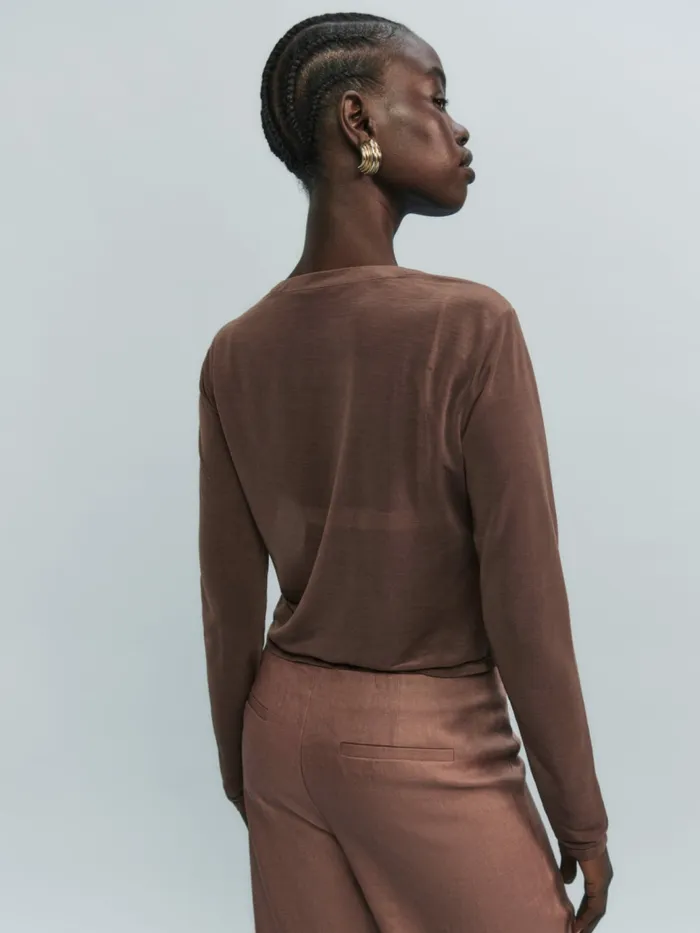 Reformation Tops Kate Sheer Knit Cardigan Cafe 8211 Women Reformation Tops Kate Sheer Knit Cardigan Cafe 8211 Women