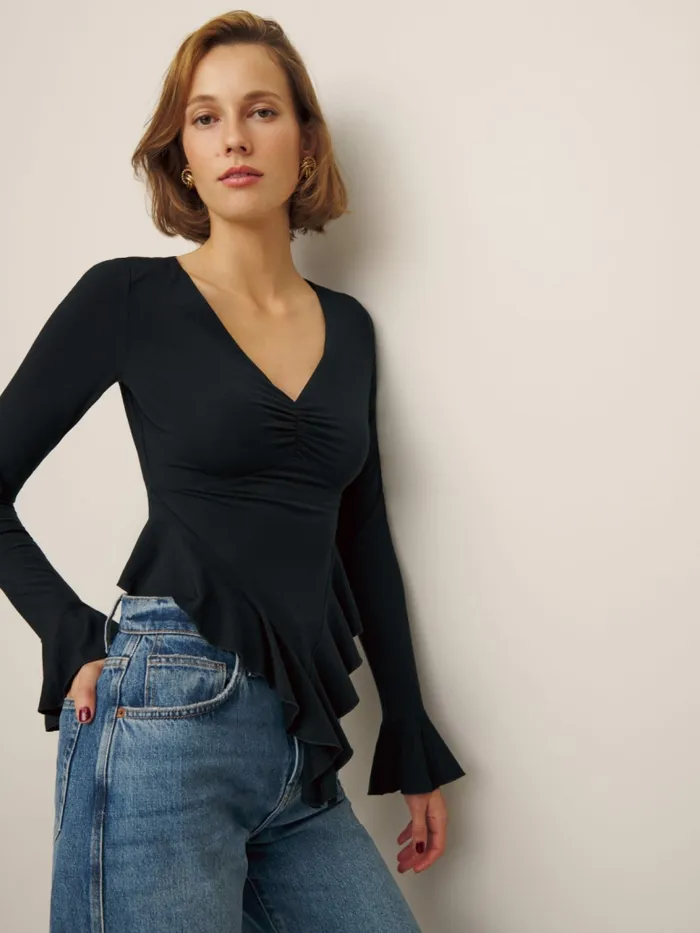 Reformation Tops Marcia Knit Top Black 8211 Women