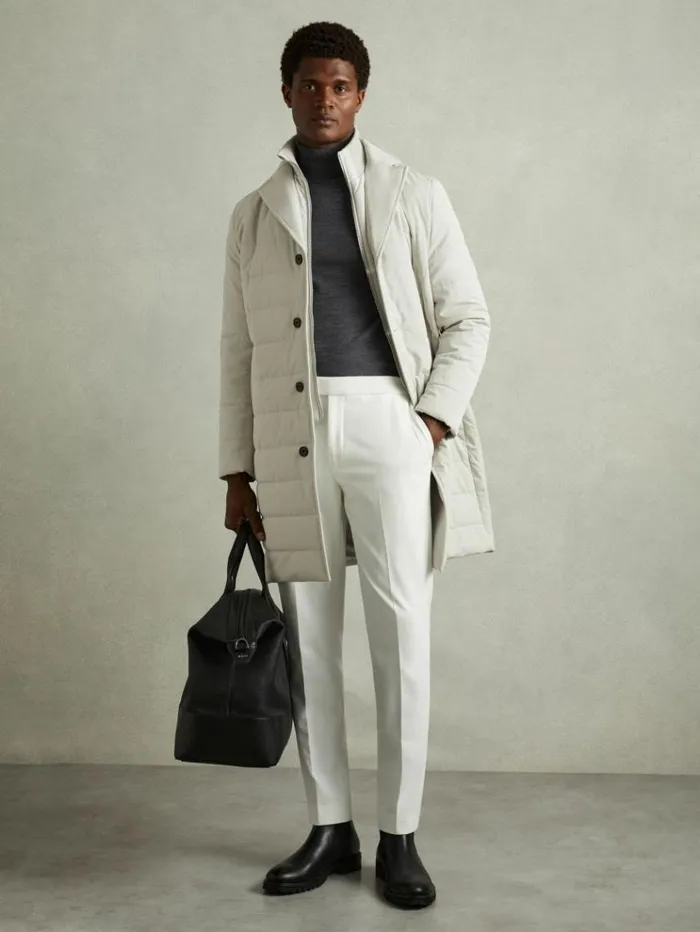 REISS Coats and Jackets Men Longline QuiltedShell Coat With Inner Gilet Stone