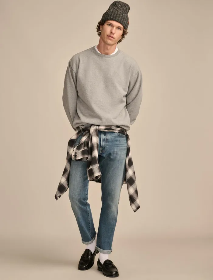 Relaxed Fleece Crew Heather Grey Men Lucky Brand Sweaters