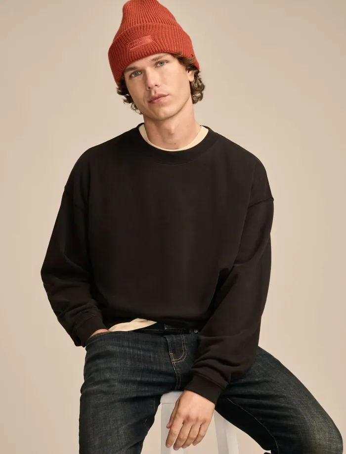 Relaxed Fleece Crew Jet Black Men Lucky Brand Activewear