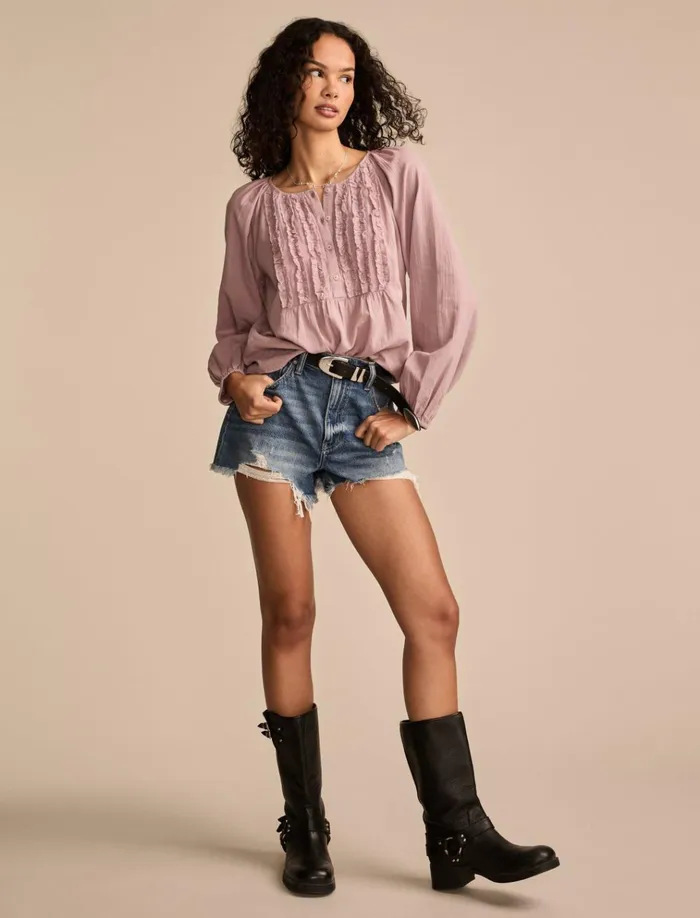Ruffle Tuxedo Blouse Elderberry Women Lucky Brand Blouses