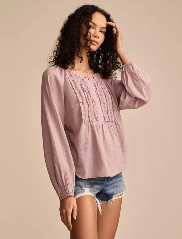 Ruffle Tuxedo Blouse Elderberry Women Lucky Brand Blouses