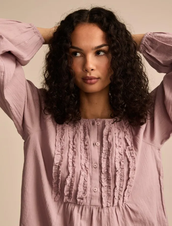 Ruffle Tuxedo Blouse Elderberry Women Lucky Brand Blouses
