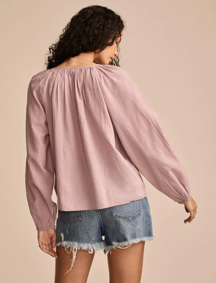 Ruffle Tuxedo Blouse Elderberry Women Lucky Brand Blouses