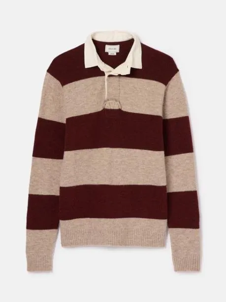 Rugby Shirts Men Joules Burgundy and Cream Knitted Rugby Shirt