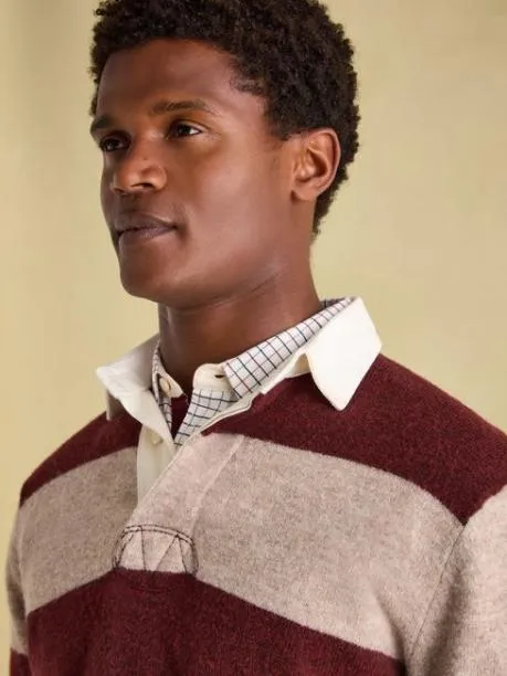Rugby Shirts Men Joules Burgundy and Cream Knitted Rugby Shirt