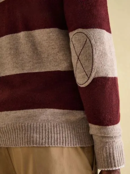 Rugby Shirts Men Joules Burgundy and Cream Knitted Rugby Shirt