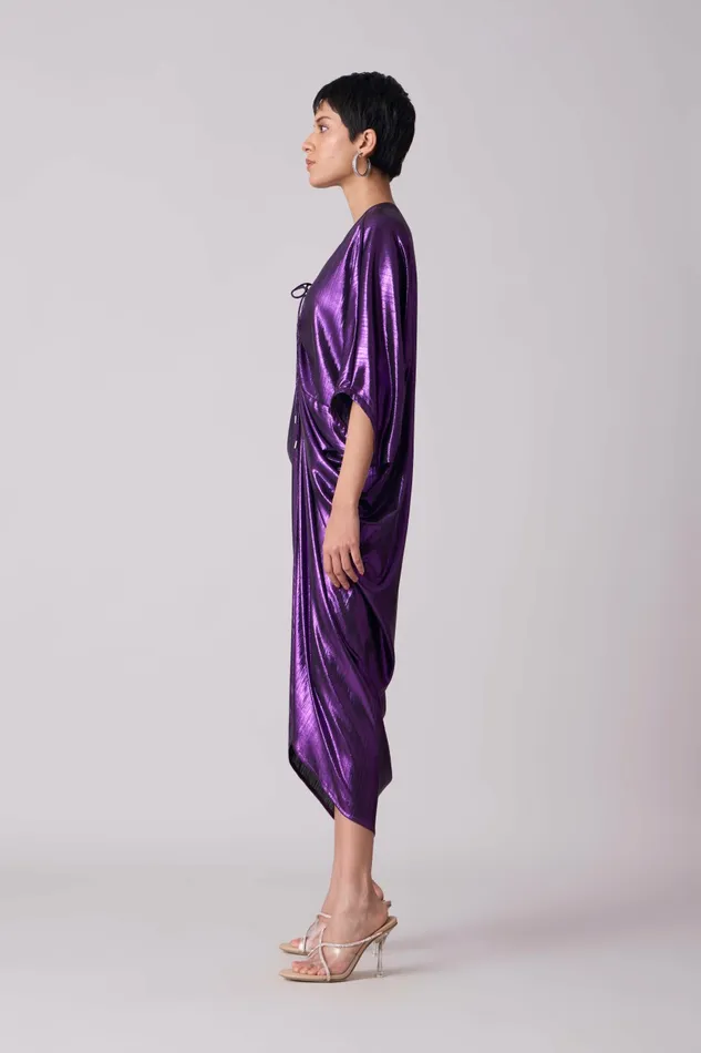 Scarlet Sage Dresses Aika Metallic Rouche Dress 8211 Purple 8211 Women