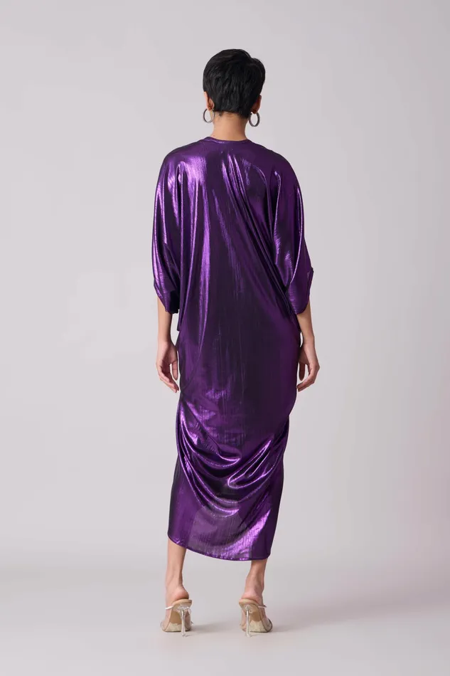 Scarlet Sage Dresses Aika Metallic Rouche Dress 8211 Purple 8211 Women