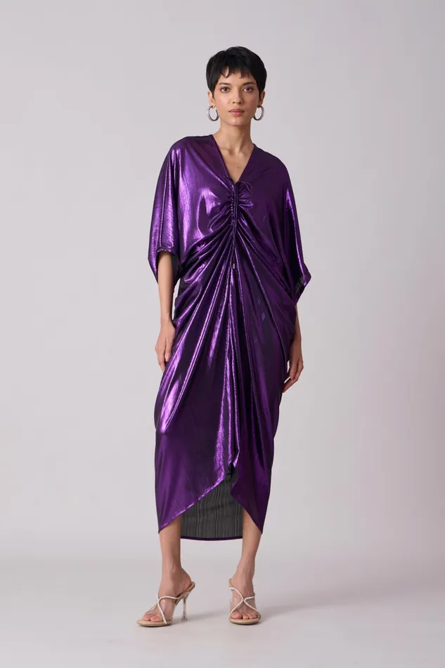 Scarlet Sage Dresses Aika Metallic Rouche Dress 8211 Purple 8211 Women