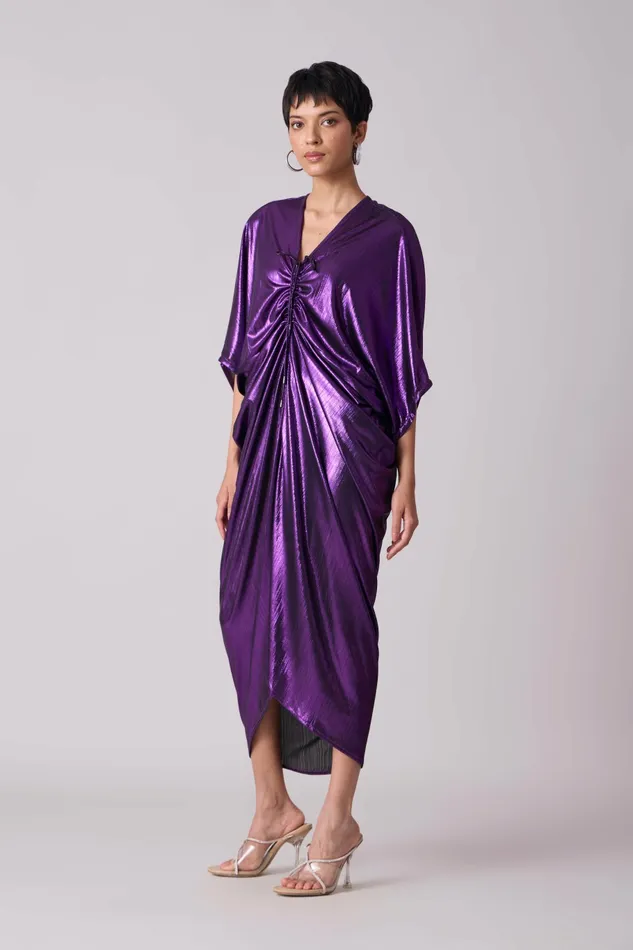 Scarlet Sage Dresses Aika Metallic Rouche Dress 8211 Purple 8211 Women