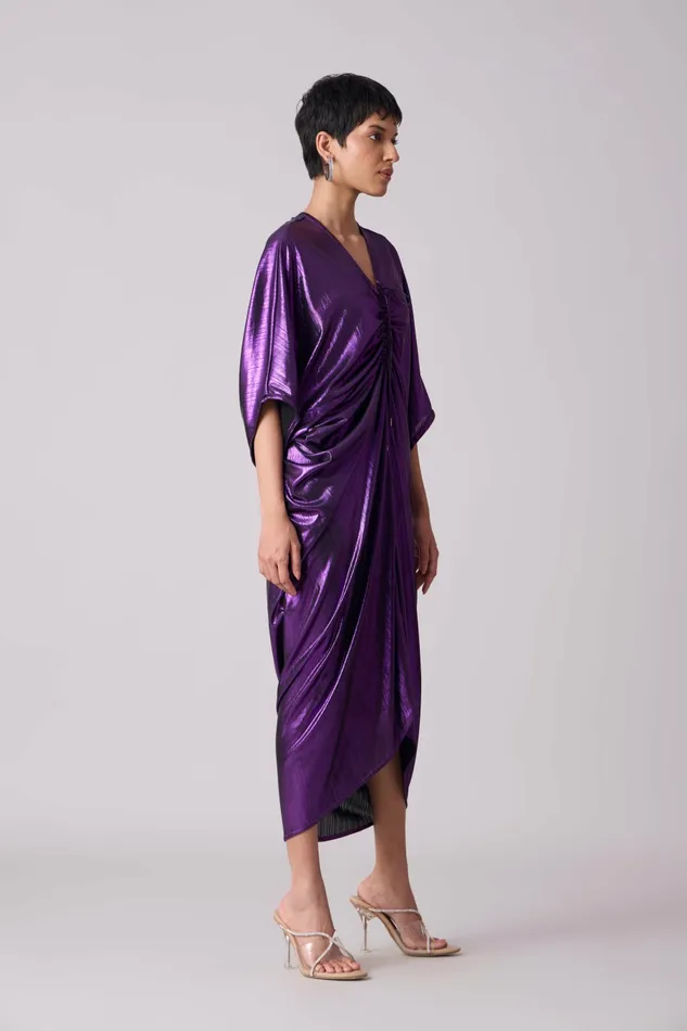 Scarlet Sage Dresses Aika Metallic Rouche Dress 8211 Purple 8211 Women