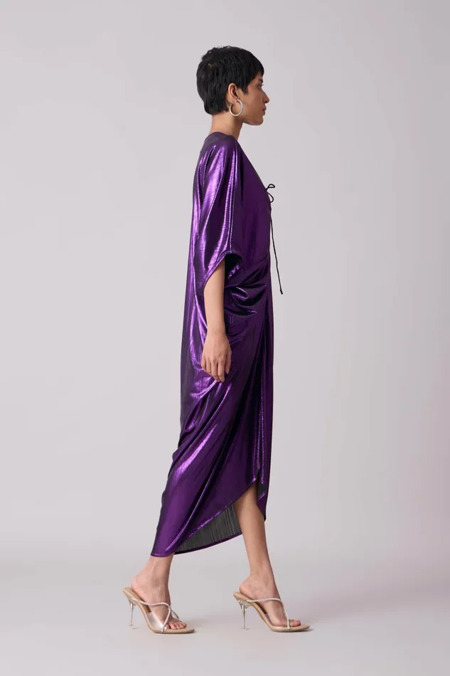 Scarlet Sage Dresses Aika Metallic Rouche Dress 8211 Purple 8211 Women
