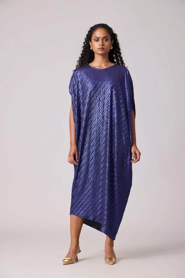 Scarlet Sage Dresses Aurelia Dress 8211 Chevron Pleated Blue 8211 Women