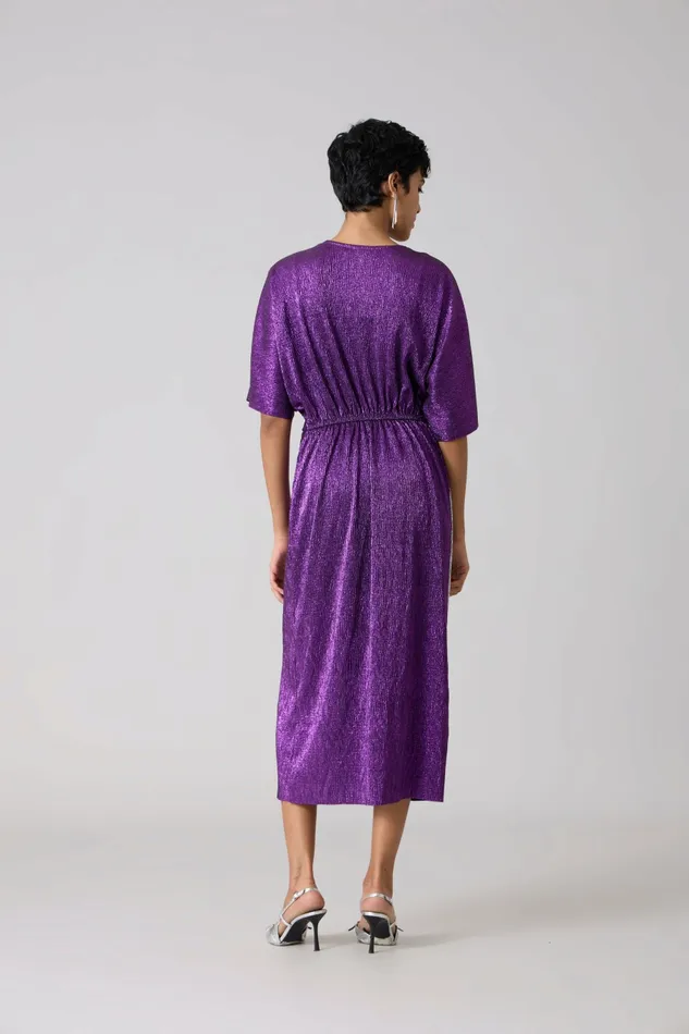 Scarlet Sage Dresses Cecil Midi Textured Metallic Dress 8211 Purple and Silver 8211 Women