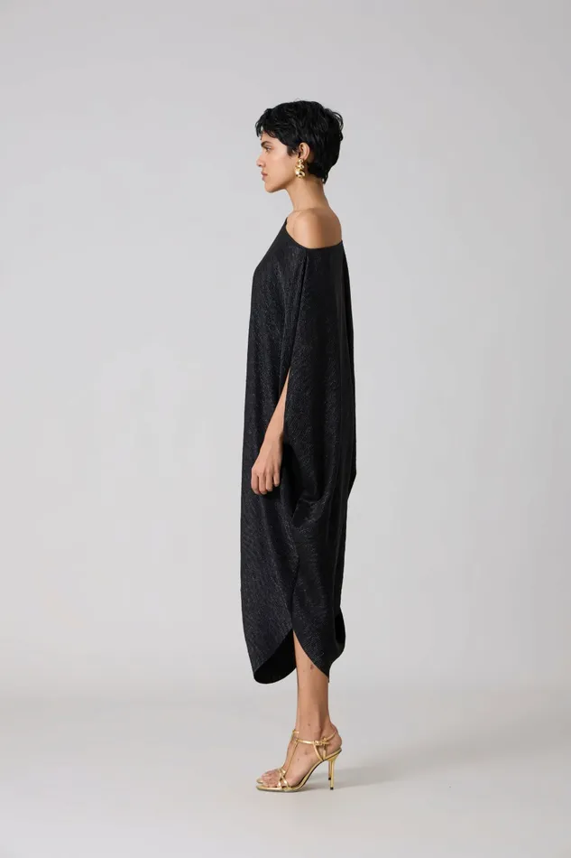 Scarlet Sage Dresses Ophelia Dress 8211 Textured Metallic Black 8211 Women
