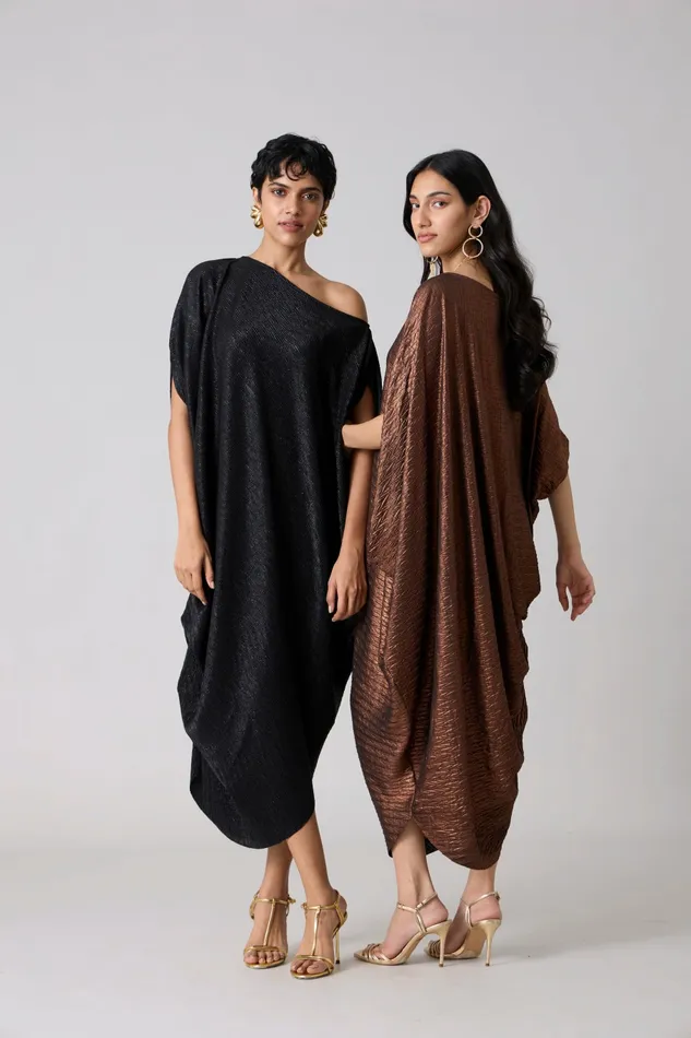 Scarlet Sage Dresses Ophelia Dress 8211 Textured Metallic Black 8211 Women
