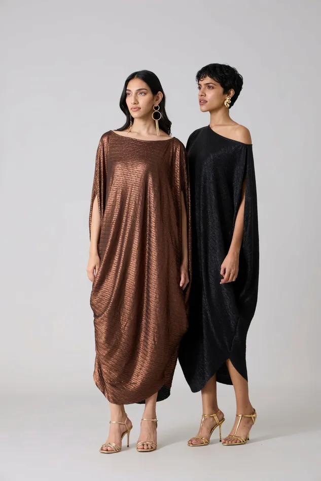 Scarlet Sage Dresses Ophelia Dress 8211 Textured Metallic Black 8211 Women
