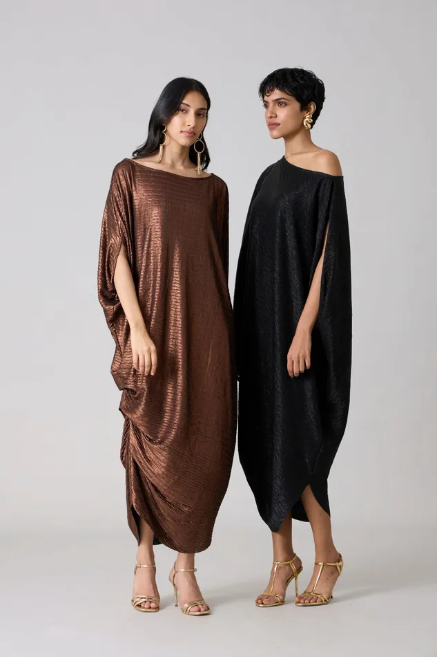 Scarlet Sage Dresses Ophelia Dress 8211 Textured Metallic Black 8211 Women