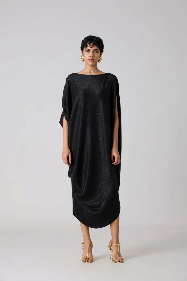 Scarlet Sage Dresses Ophelia Dress 8211 Textured Metallic Black 8211 Women