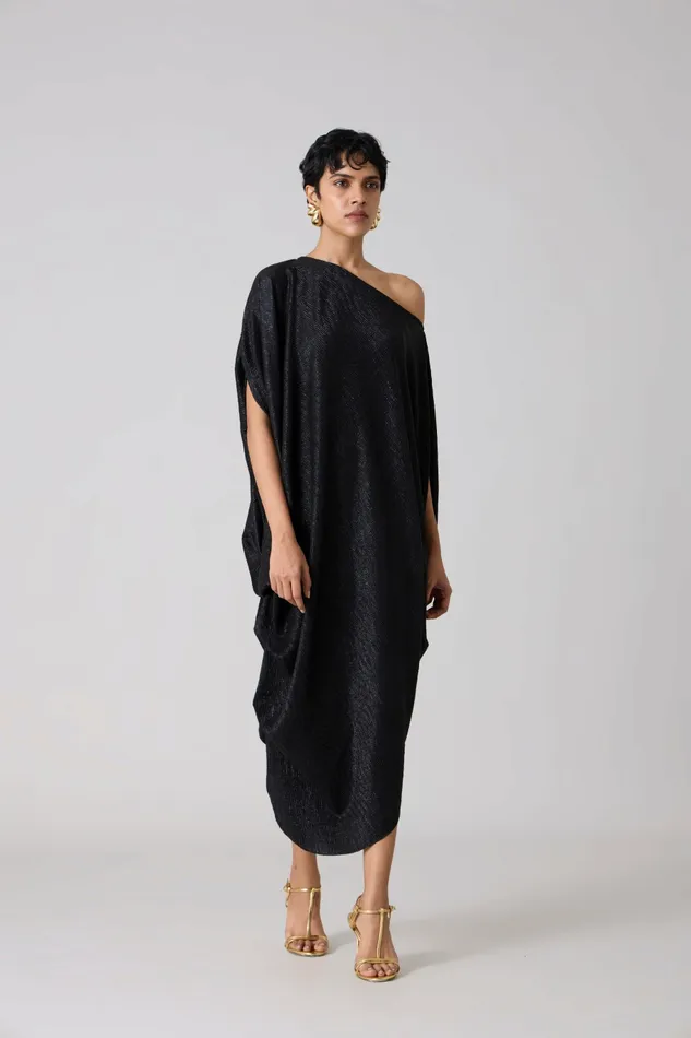 Scarlet Sage Dresses Ophelia Dress 8211 Textured Metallic Black 8211 Women