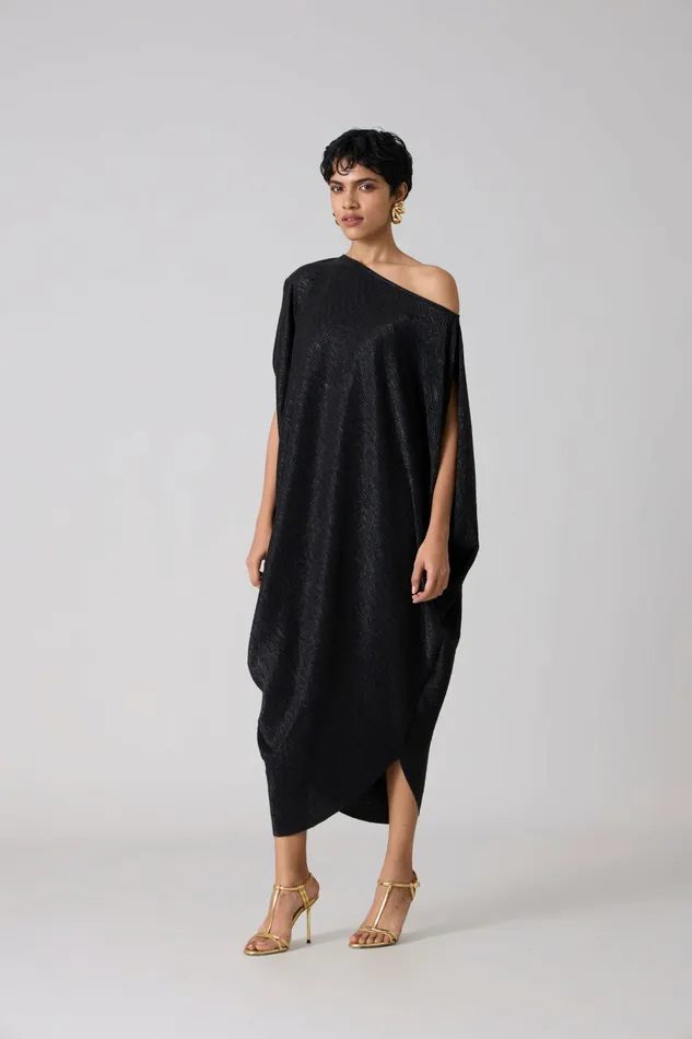 Scarlet Sage Dresses Ophelia Dress 8211 Textured Metallic Black 8211 Women