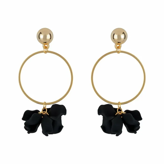 Scarlet Sage Earrings Suspended Gold Ring Petal Earrings 8211 Black 8211 Women Scarlet Sage Earrings Suspended Gold Ring Petal Earrings 8211 Black 8211 Women