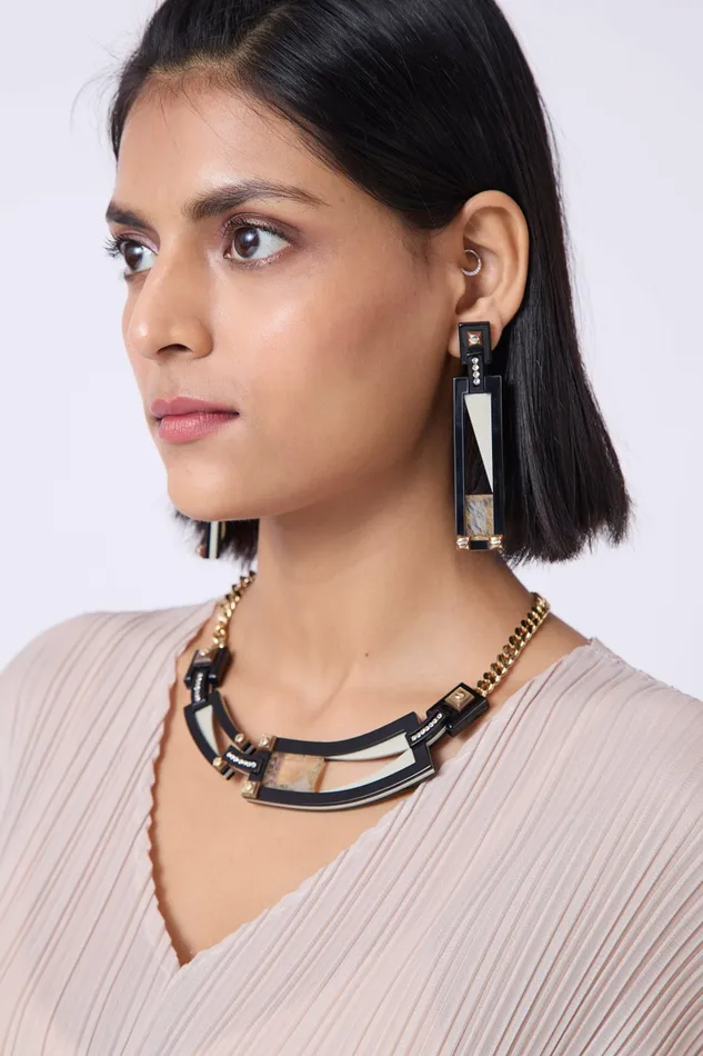 Scarlet Sage Gissa Bicalho Art Deco Geometry Earrings 8211 Champagne Clay and Black 8211 Women Scarlet Sage Gissa Bicalho Art Deco Geometry Earrings 8211 Champagne Clay and Black 8211 Women
