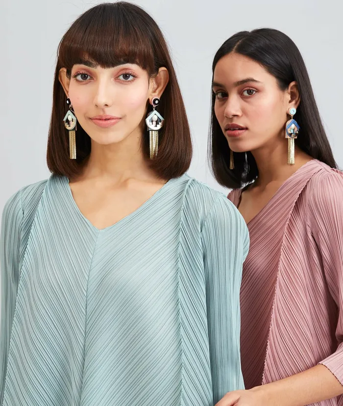 Scarlet Sage Gissa Bicalho Celeste Chain Tassel Earrings 8211 Blue and Aqua 8211 Women
