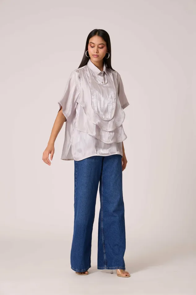 Scarlet Sage Tops Anais Organza Shirt 8211 Mercury Grey 8211 Women