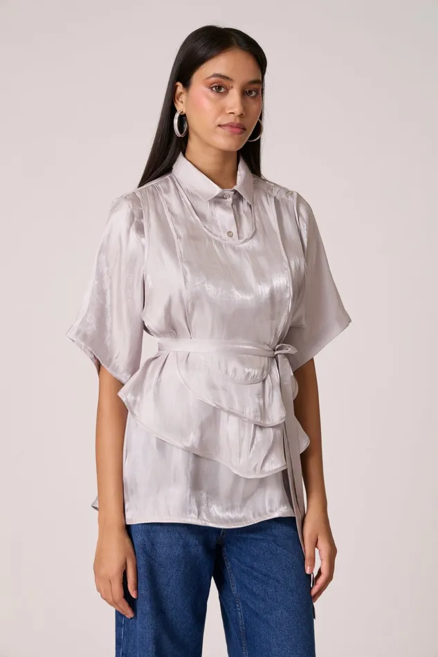 Scarlet Sage Tops Anais Organza Shirt 8211 Mercury Grey 8211 Women