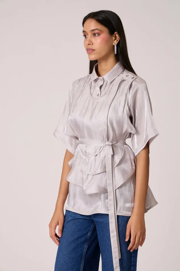 Scarlet Sage Tops Anais Organza Shirt 8211 Mercury Grey 8211 Women