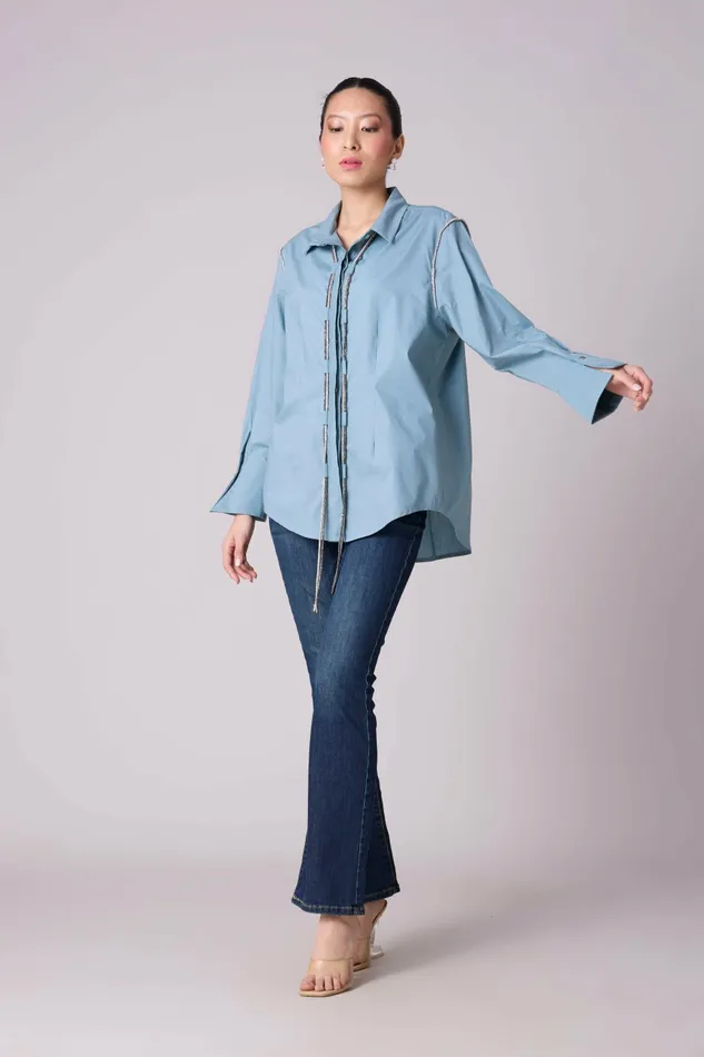 Scarlet Sage Tops Lorenza Shirt 8211 Stone Blue 8211 Women