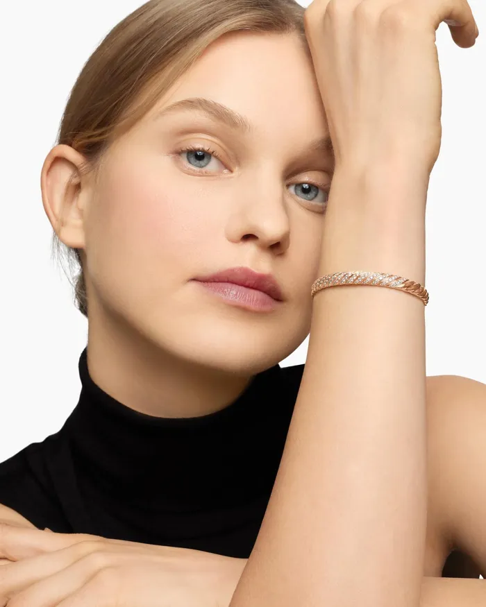 Sculpted Cable Bangle Bracelet In 18K Rose Gold With Diamonds 62mm Women David Yurman Bangle Sculpted Cable Bangle Bracelet In 18K Rose Gold With Diamonds 62mm Women David Yurman Bangle