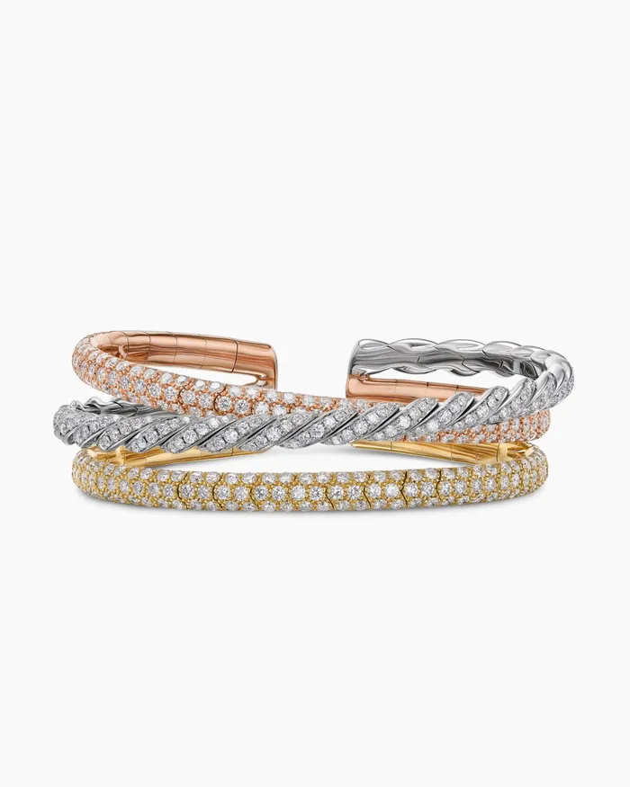 Sculpted Cable Flex Three Row Bracelet In 18K Gold With Diamonds 185mm Women David Yurman Cuff Sculpted Cable Flex Three Row Bracelet In 18K Gold With Diamonds 185mm Women David Yurman Cuff