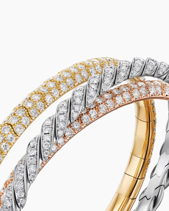 Sculpted Cable Flex Three Row Bracelet In 18K Gold With Diamonds 185mm Women David Yurman Cuff Sculpted Cable Flex Three Row Bracelet In 18K Gold With Diamonds 185mm Women David Yurman Cuff