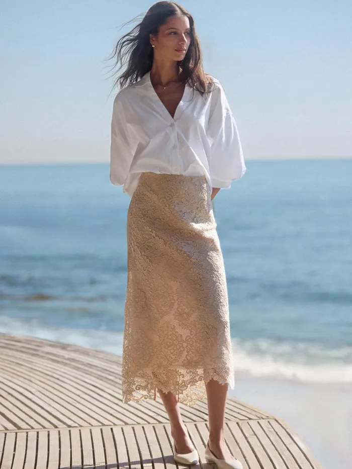 Shop Brochu Walker Bottoms The Mara Lace Skirt Buff
