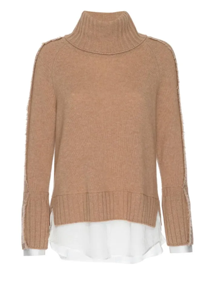 Shop Brochu Walker Sweaters The Jolie Fringe Layered Looker Camel With White Underlayer