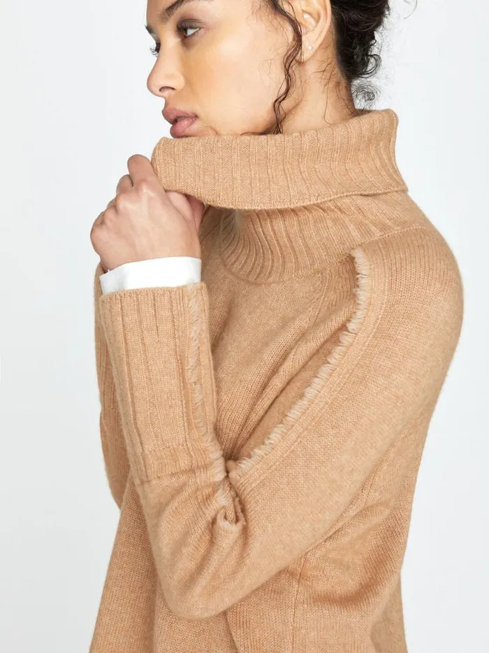 Shop Brochu Walker Sweaters The Jolie Fringe Layered Looker Camel With White Underlayer
